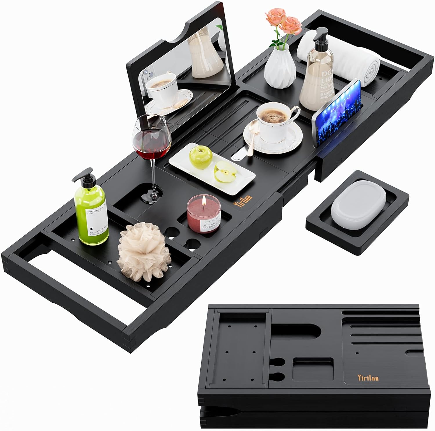 Yirilan Premium Bathtub Tray Caddy - Expandable Bath Tray - Unique House Warming Gifts, New Home, Anniversary & Wedding Gifts for Couple, Bridal Shower Gift for Women