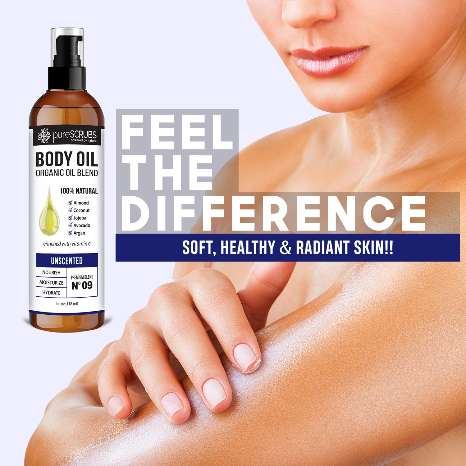 pureSCRUBS Ultra Moisturizing SANDALWOOD BODY OIL Spray For Dry Skin, Massage, Cuticles & More, Organic Blend of Jojoba, Argan, Coconut, Sweet Almond & Avocado Oils Enriched with Vitamin E - Lg 4oz