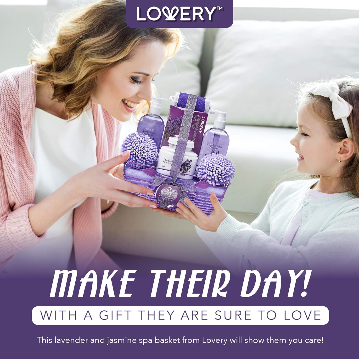 Valentine Day Gifts, Spa Gift Baskets For Women - Bath and Body Gift Basket For Women and Men – Lavender and Jasmine Home Spa Set with Body Lotions, Bubble Bath, Bath Salt and Much More, Birthday Gift