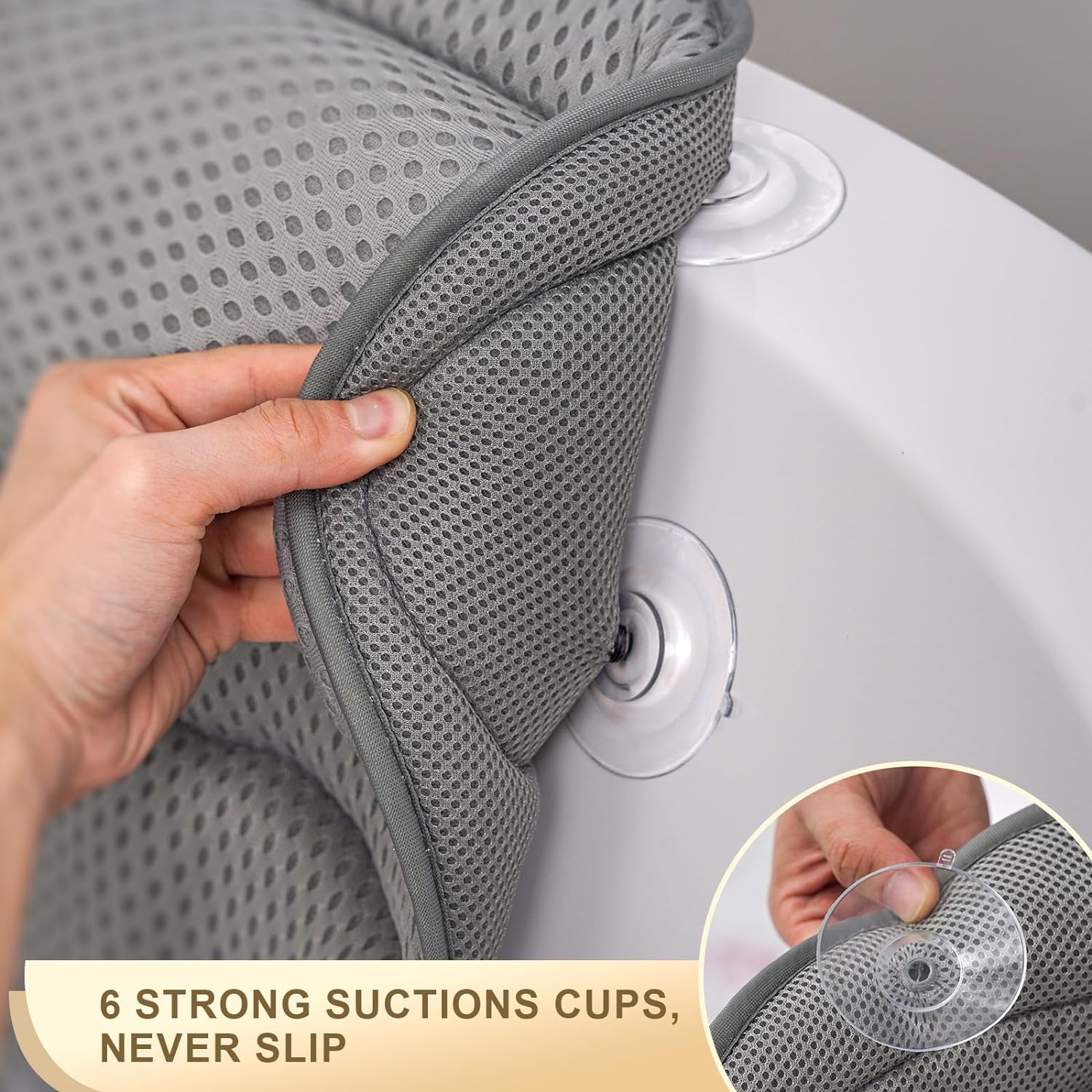 Bath Pillow Luxury Bathtub Pillow, Extra Soft & Comfortable Bath Pillow for Tub Head Neck and Back Support, with 3D Air Mesh Cushions & Non-Slip Suction Cups – Great Christmas Bath Gift (Gray)
