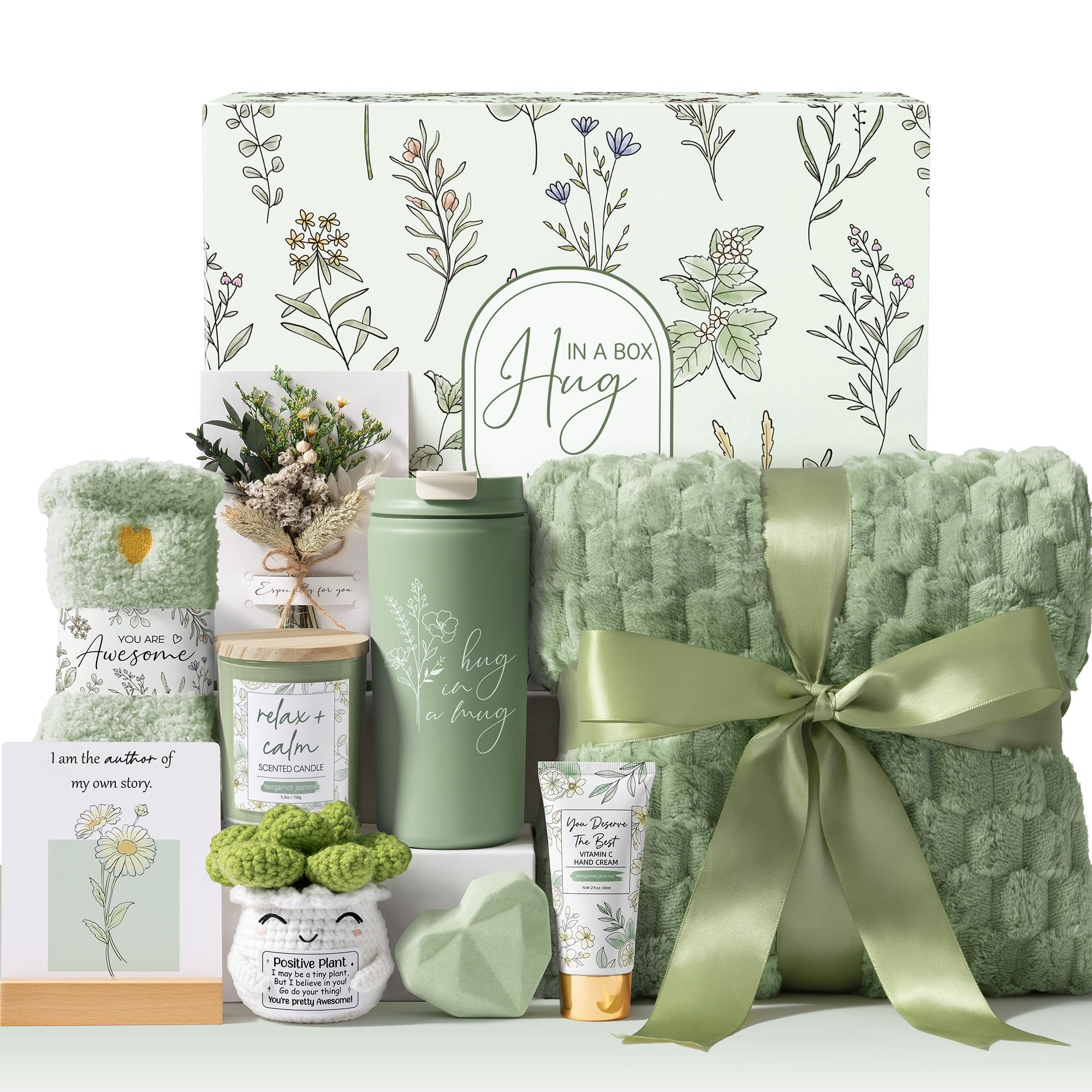 Birthday Gift Basket for Women with Blanket, Tumbler, Candle, Hand Cream & Spa Self-Care Essentials.