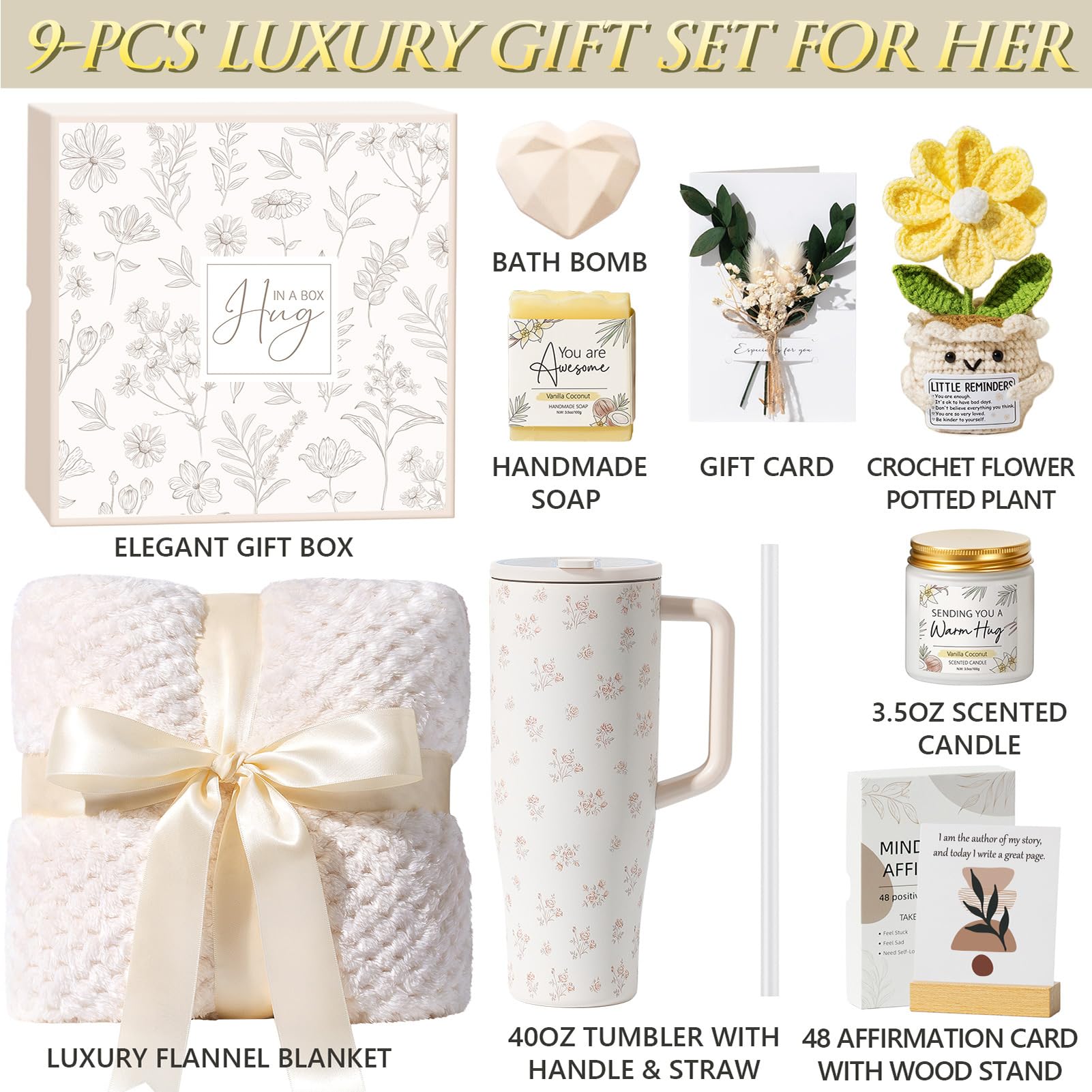 Self Care Gift Basket for Women – Sending Sunshine Spa Gift Set with Blanket, Tumbler & Positive Affirmation Cards