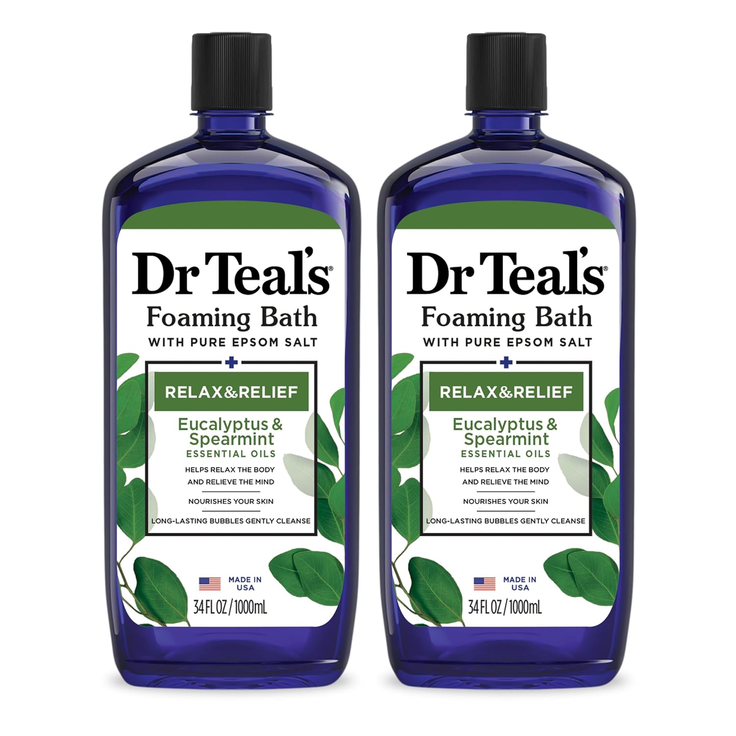 Dr Teal's Foaming Bath with Pure Epsom Salt, Sleep Blend with Melatonin, Lavender & Chamomile Essential Oils, 34 fl oz (Pack of 4) (Packaging May Vary)