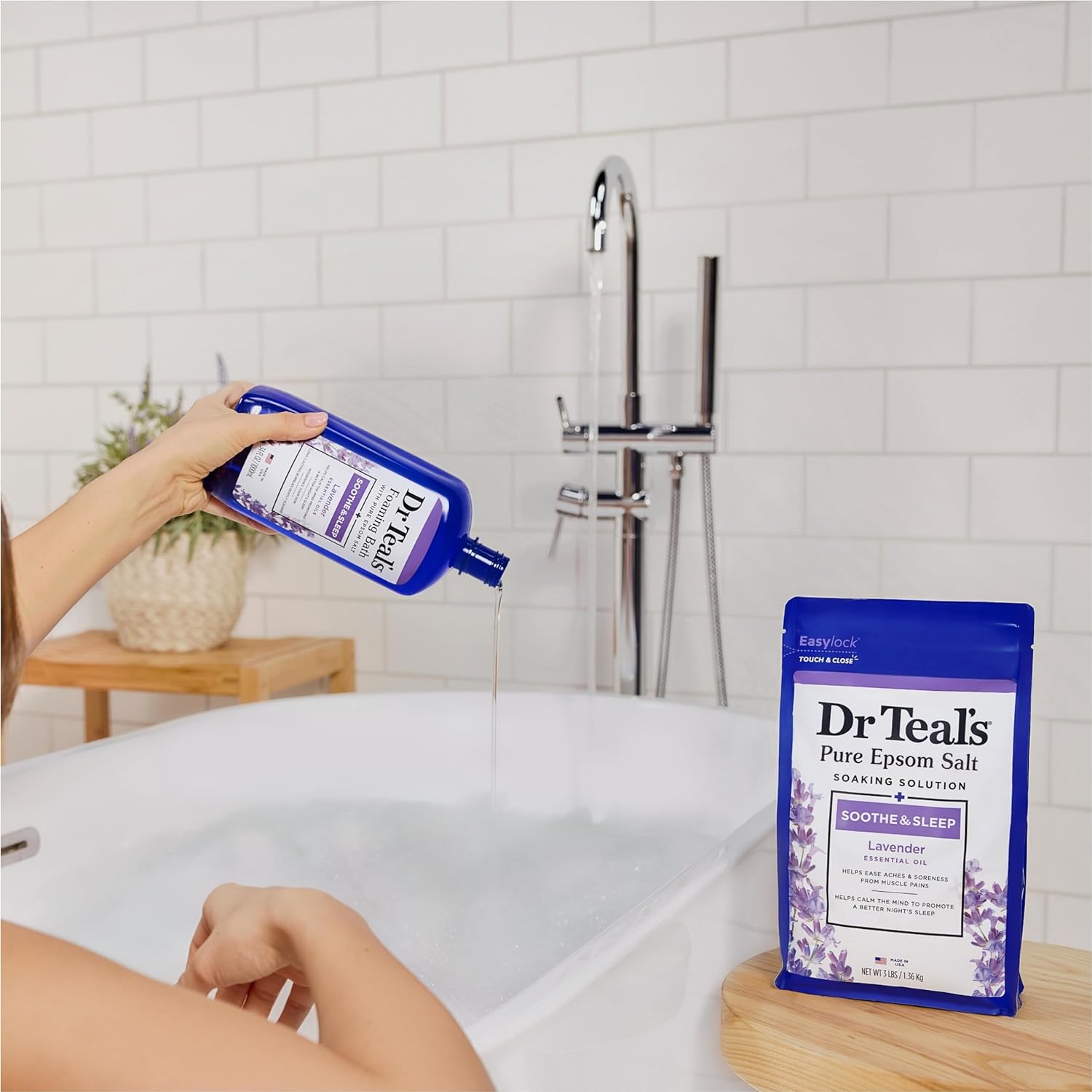 Dr Teal's Foaming Bath with Pure Epsom Salt, Soothe & Sleep with Lavender, 34 fl oz (Pack of 4) (Packaging May Vary)