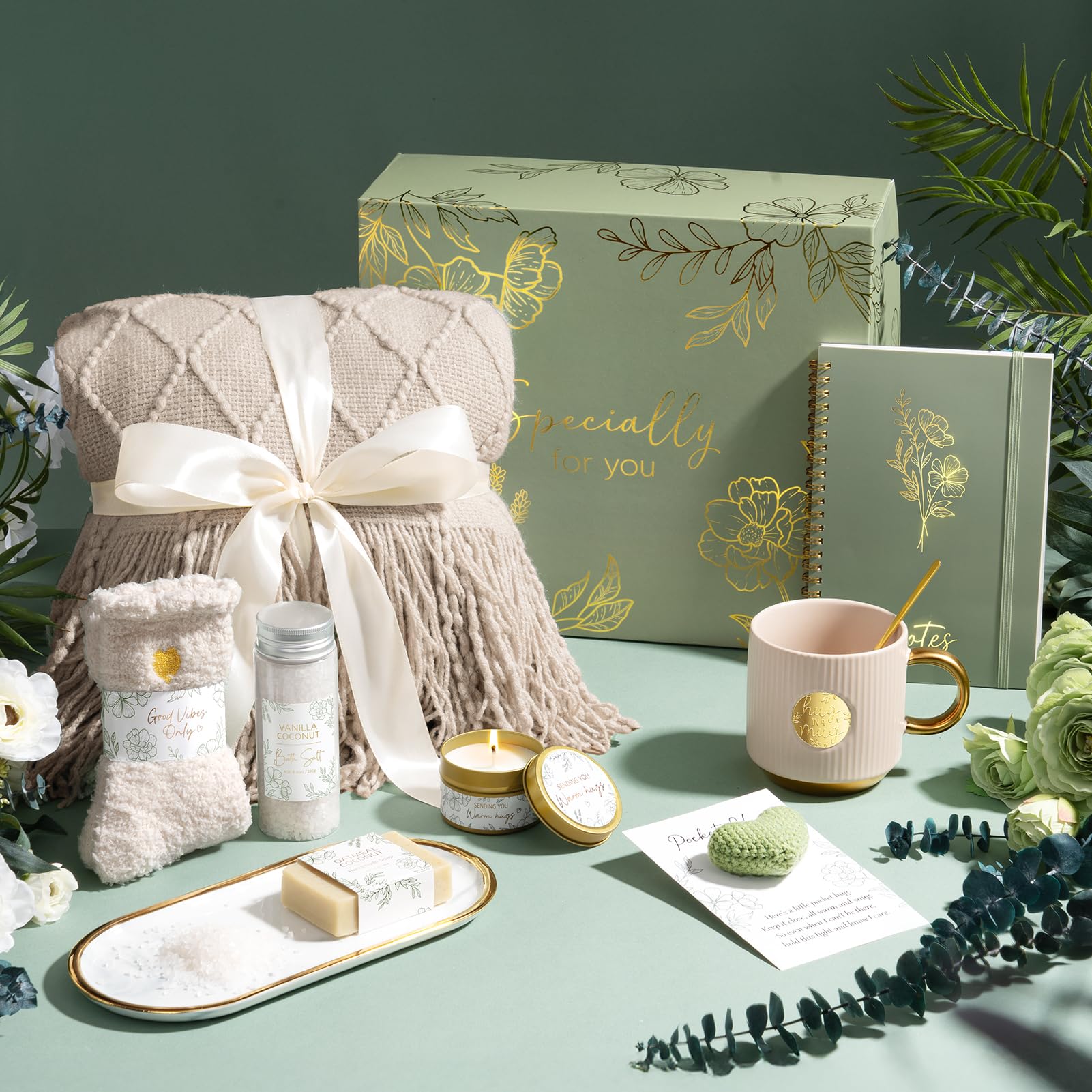 Self Care Gifts for Women – Luxury Wellness Gift Basket with Blanket, Mug & Spa Essentials