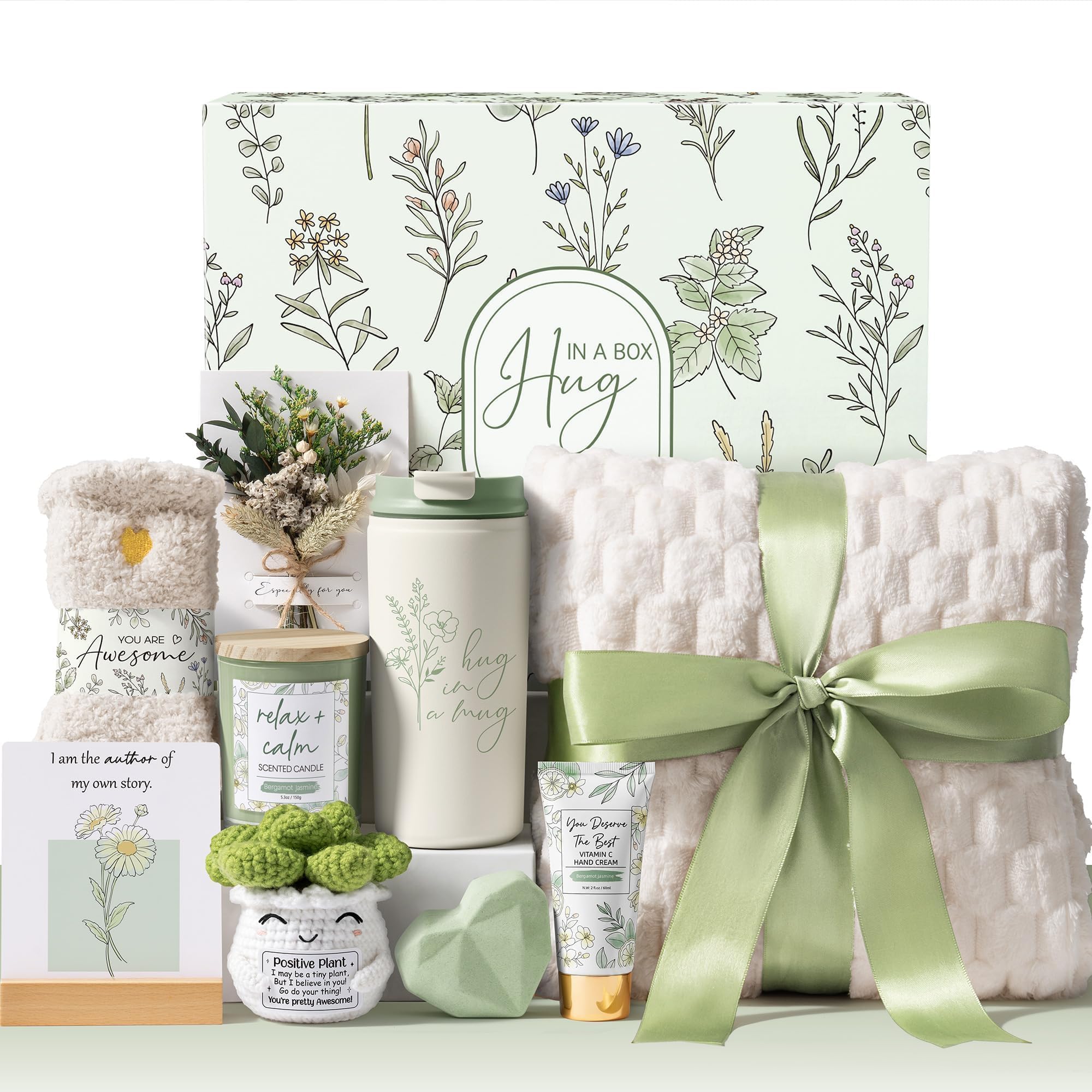 Luxury Self Care Gift Basket for Women – Inspirational Spa Gift Set with Blanket, Tumbler & Affirmation Cards