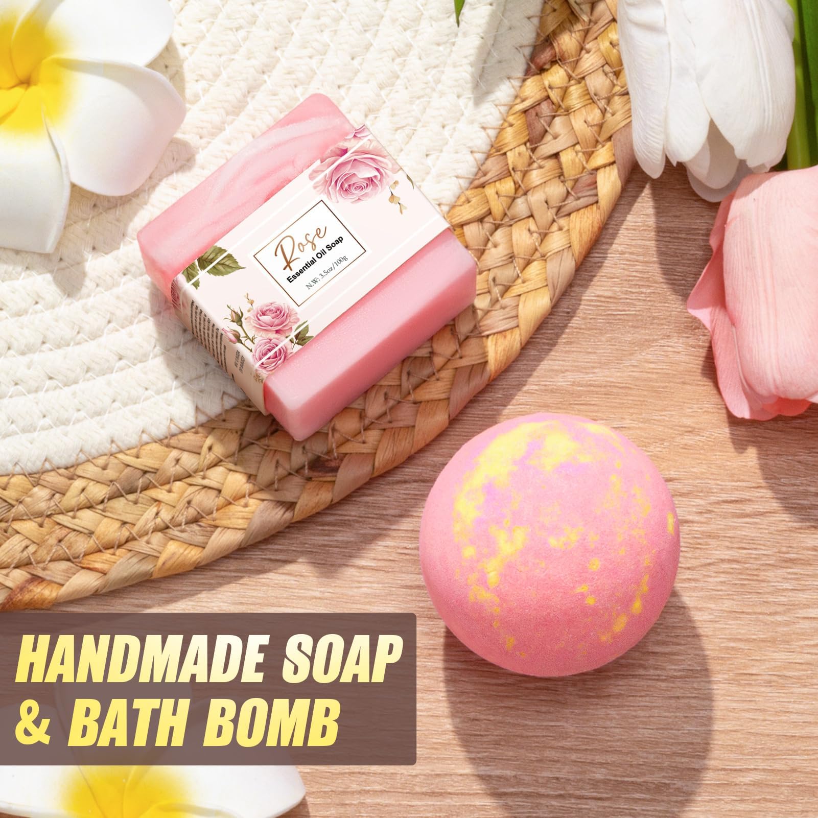 Rose Self Care Gift Basket for Women – Spa Gift Set with Blanket, Tumbler, Candle & Bath Essentials.