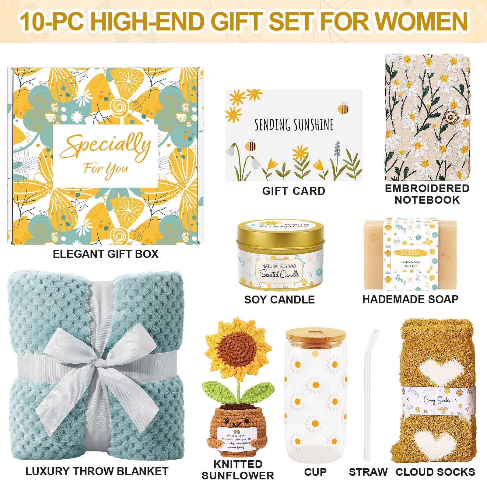 Luxury Gift Basket for Women – Daisy Glass Cup, Cozy Blanket & Self Care Essentials