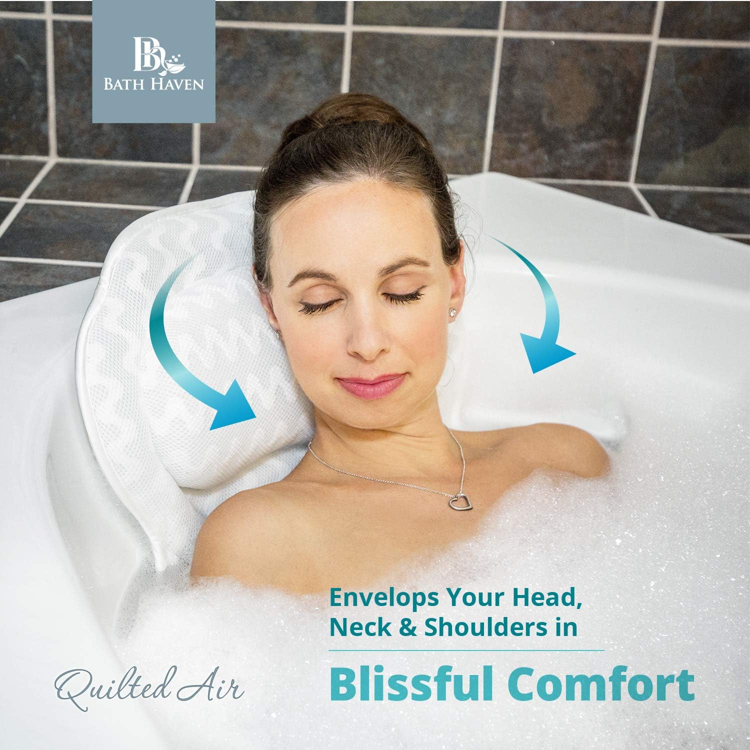 Bath Pillow Bathtub Pillow Back Neck Support Pillow, Spa Cushion for Tub, Relaxing Headrest Bath Pillow, Portable Washable Bathtub Accessories with 3D Air Mesh Thick Soft Bath Pillow, White