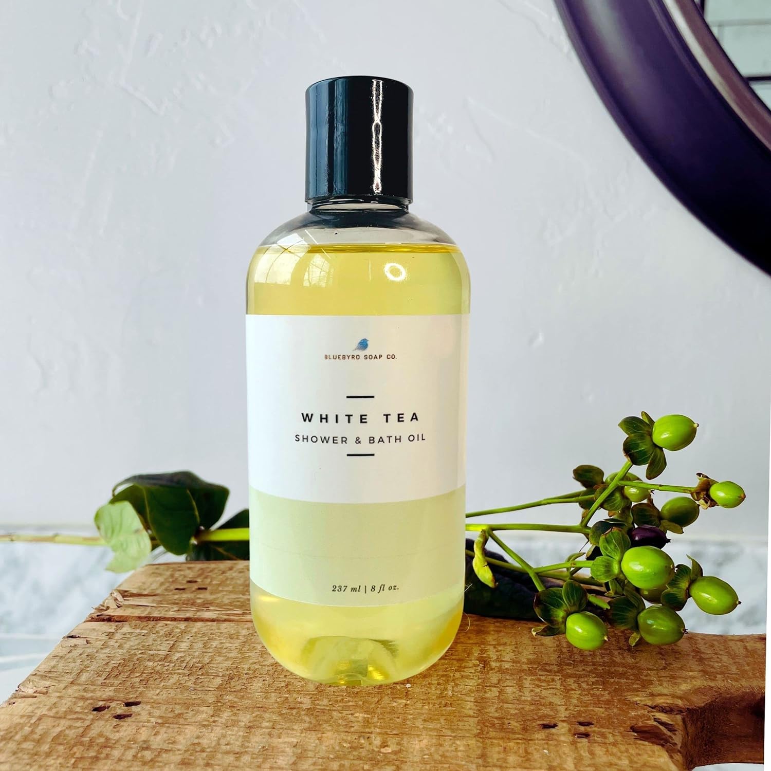 Bluebyrd Soap - White Tea Shower Oil & Bath Oil | Hydrating Plant Based Oils for Bath & Shower | Natural Body Oil Moisturizer | Revitalizing Clean Beauty Bath Oil (White Tea)