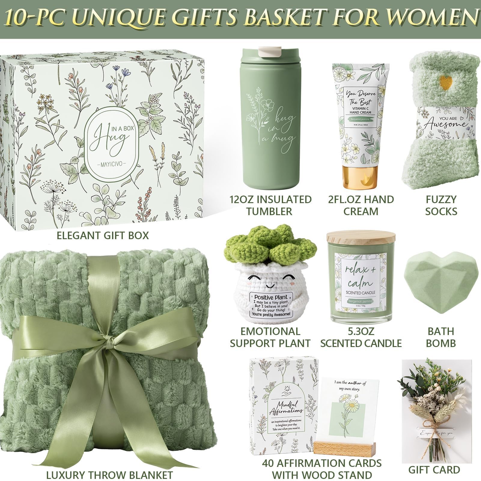Birthday Gift Basket for Women with Blanket, Tumbler, Candle, Hand Cream & Spa Self-Care Essentials.