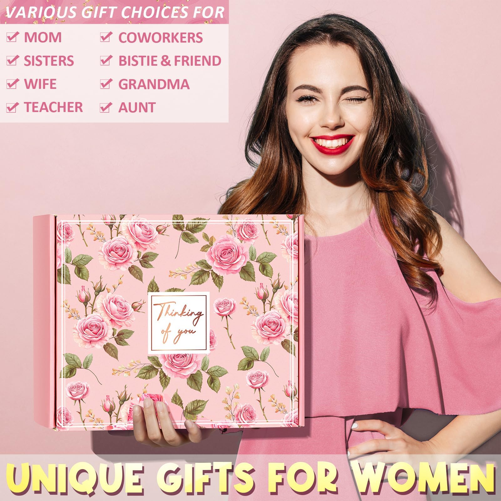 Rose Self Care Gift Basket for Women – Spa Gift Set with Blanket, Tumbler, Candle & Bath Essentials.