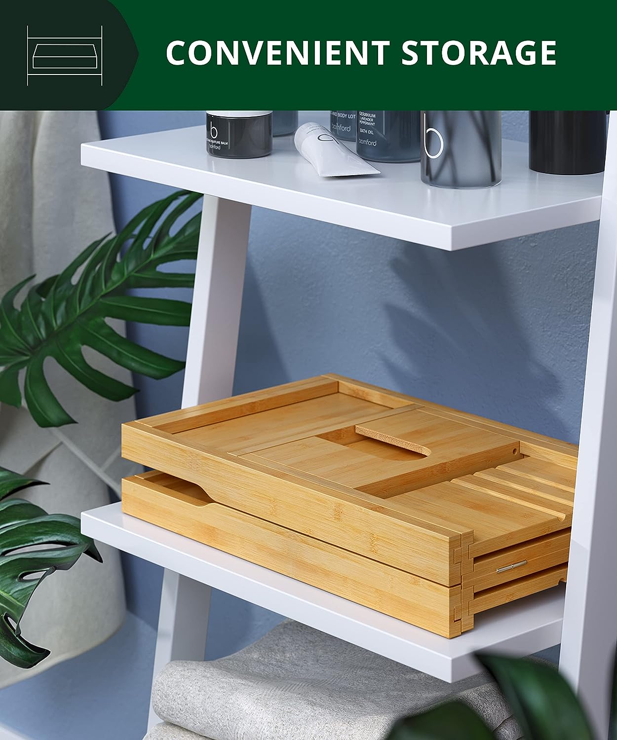 ROYAL CRAFT WOOD Foldable Bathtub Tray Caddy Bamboo Bathtub Tray Expandable, Bath Tub Table Caddy with Extending Sides - Free Soap Dish