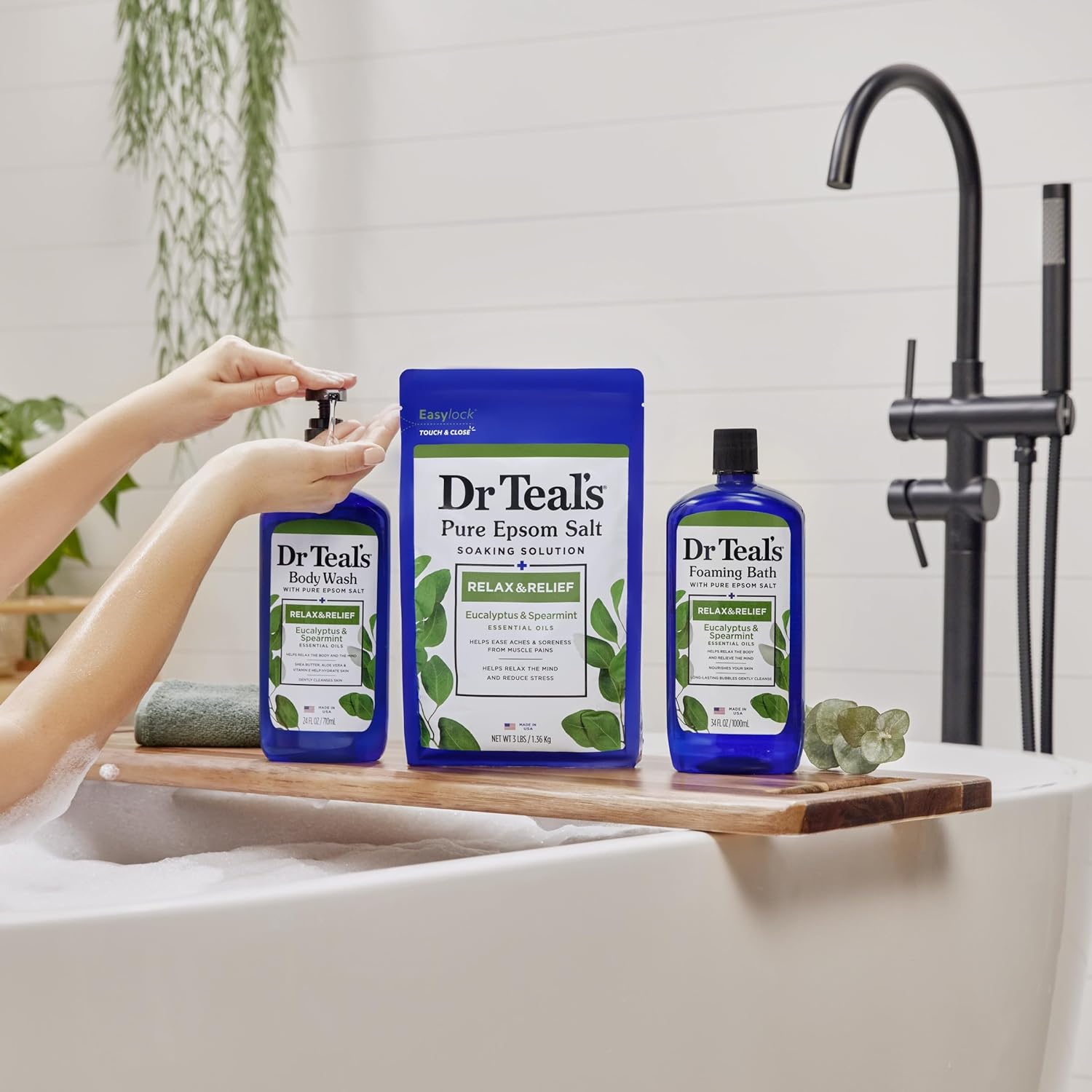 Dr Teal's Foaming Bath with Pure Epsom Salt, Sleep Blend with Melatonin, Lavender & Chamomile Essential Oils, 34 fl oz (Pack of 4) (Packaging May Vary)
