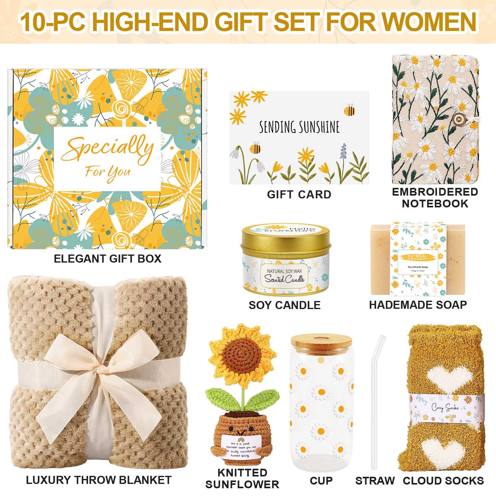 Comfort & Joy Gift Box for Women with Daisy Cup and Cozy Blanket