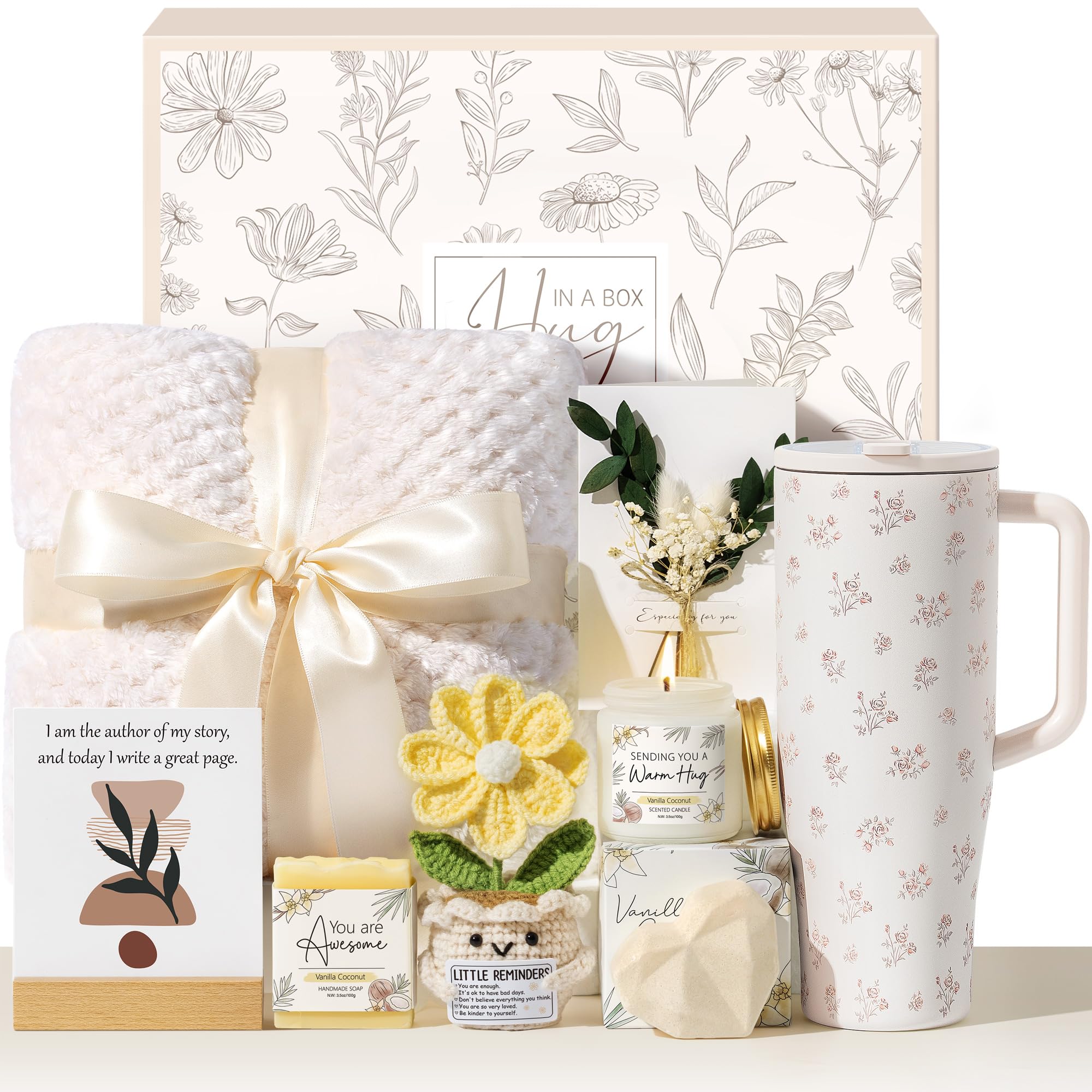 Self Care Gift Basket for Women – Sending Sunshine Spa Gift Set with Blanket, Tumbler & Positive Affirmation Cards