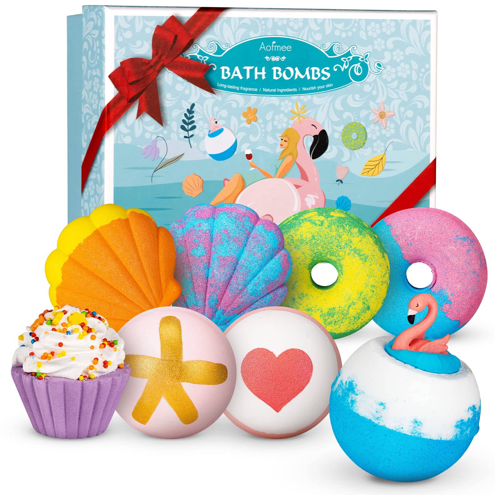 Aofmee Bath Bombs, 6pcs Bubble Bath Bomb for Girls, Handmade Fizzies Bathbombs for Women