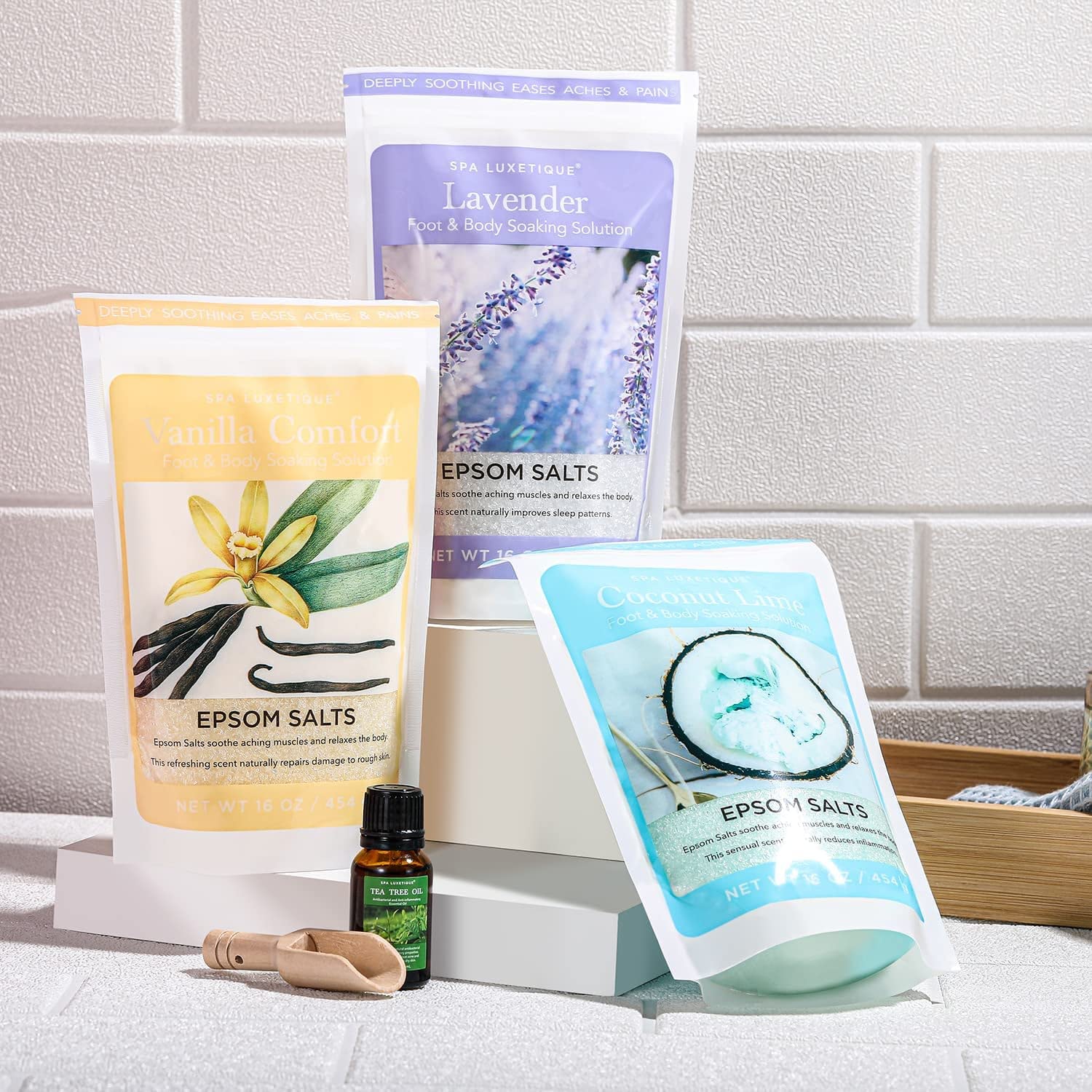 Epsom Salts for Soaking, Spa Luxetique Bath Salts for Women Relaxing Gifts Set with Lavender, Vanilla and Coconut Scent Bath Set with Tea Tree Oil Gifts for Mom Christmas Gifts