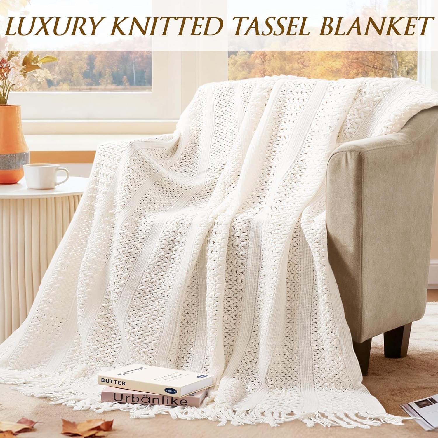 Cozy Comfort Gift Basket for Women with Knitted Blanket, Tumbler, Bath Salts & Self-Care Essentia.