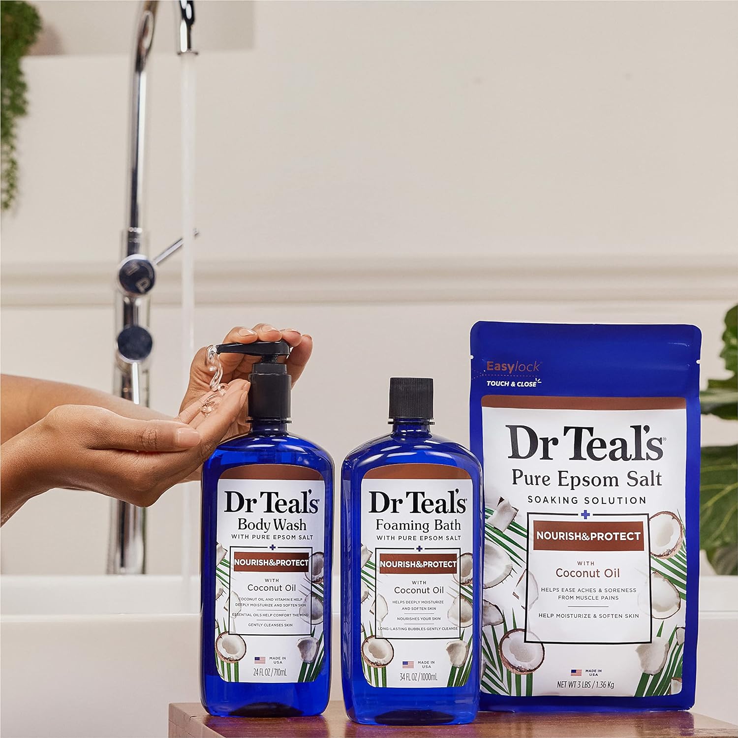 Dr Teal's Foaming Bath with Pure Epsom Salt, Sleep Blend with Melatonin, Lavender & Chamomile Essential Oils, 34 fl oz (Pack of 4) (Packaging May Vary)