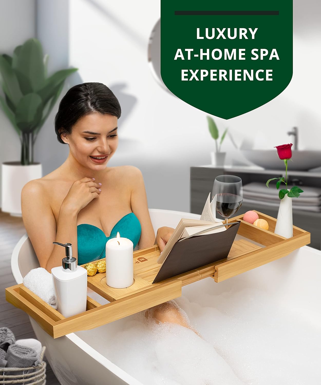 ROYAL CRAFT WOOD Foldable Bathtub Tray Caddy Bamboo Bathtub Tray Expandable, Bath Tub Table Caddy with Extending Sides - Free Soap Dish