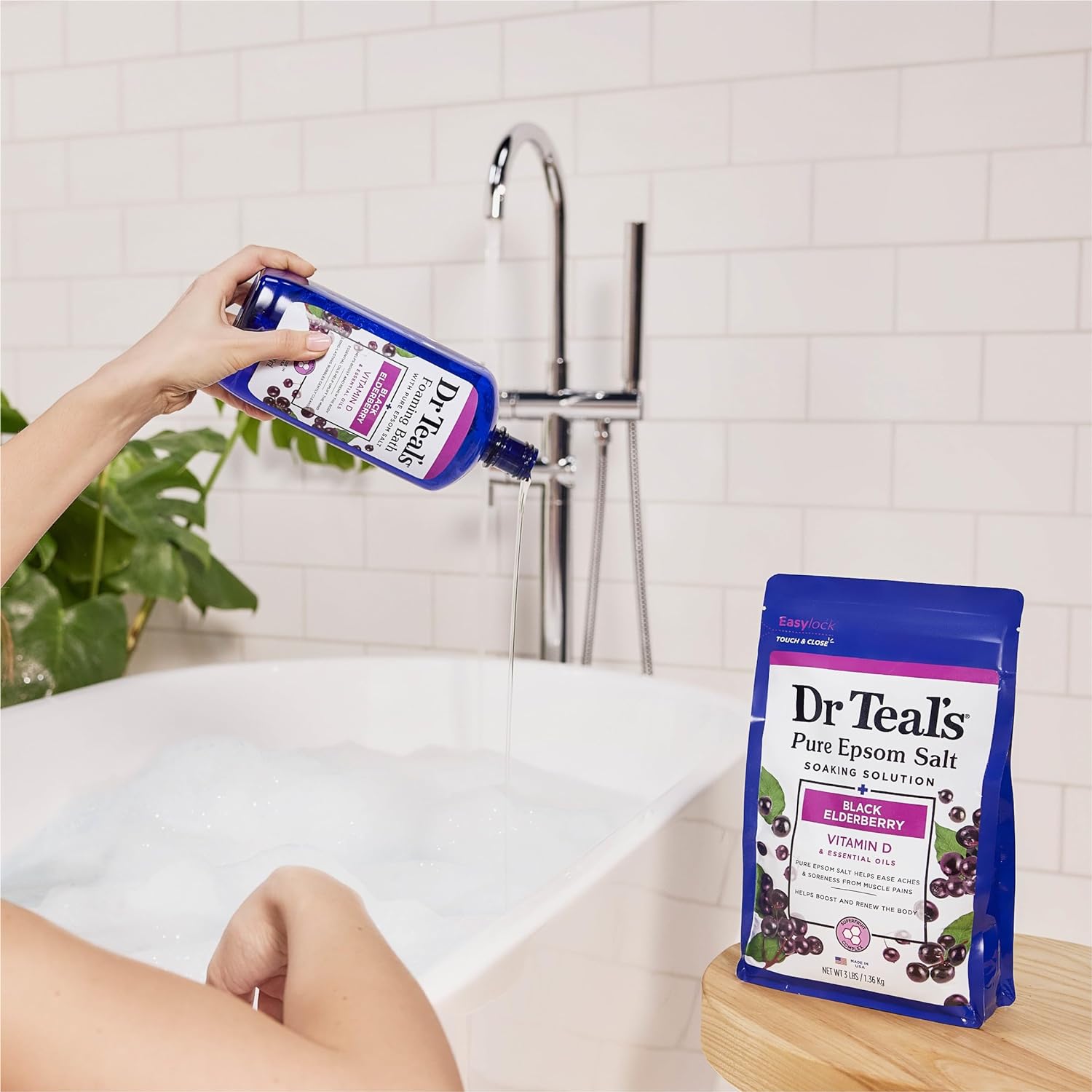Dr Teal's Foaming Bath with Pure Epsom Salt, Sleep Blend with Melatonin, Lavender & Chamomile Essential Oils, 34 fl oz (Pack of 4) (Packaging May Vary)