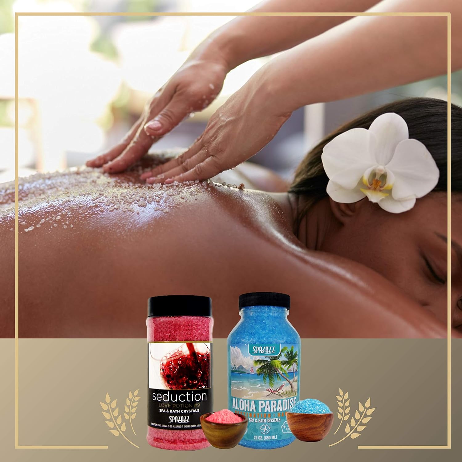 Spazazz Spa and Bath Crystals for Hot Tub and Bath Tubs — Set The Mood Love Potion #9 Seduction 17oz (482g) and Destinations Hawaii Aloha Paradise 22oz (650ml) — All Natural Aromatherapy Bundle
