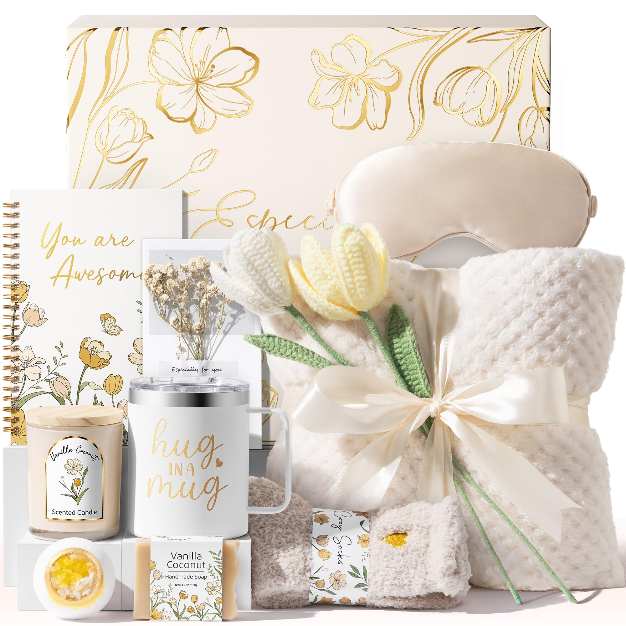 Gift Basket for Women – Self Care Spa Gift Set for Friend with Blanket, Tumbler & Relaxing Essentials.