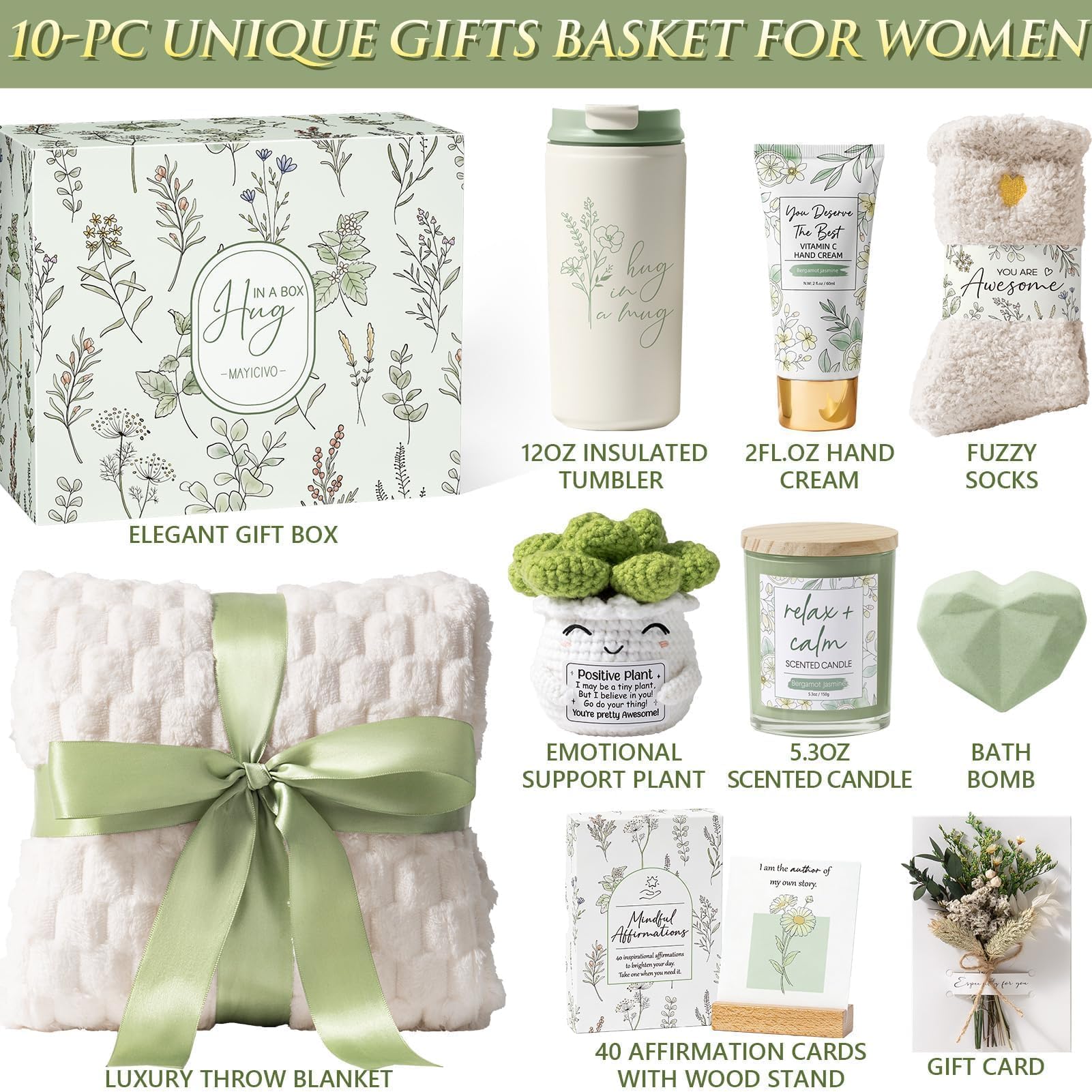 Luxury Self Care Gift Basket for Women – Inspirational Spa Gift Set with Blanket, Tumbler & Affirmation Cards