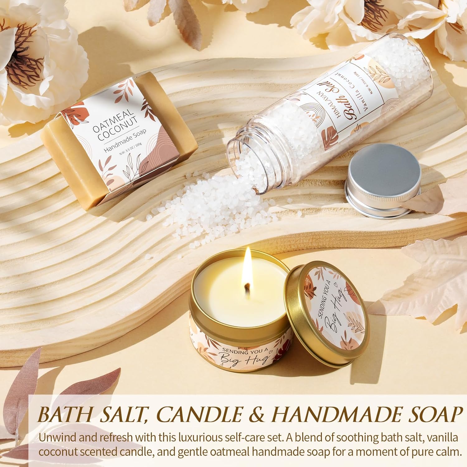 Cozy Comfort Gift Basket for Women with Knitted Blanket, Tumbler, Bath Salts & Self-Care Essentia.
