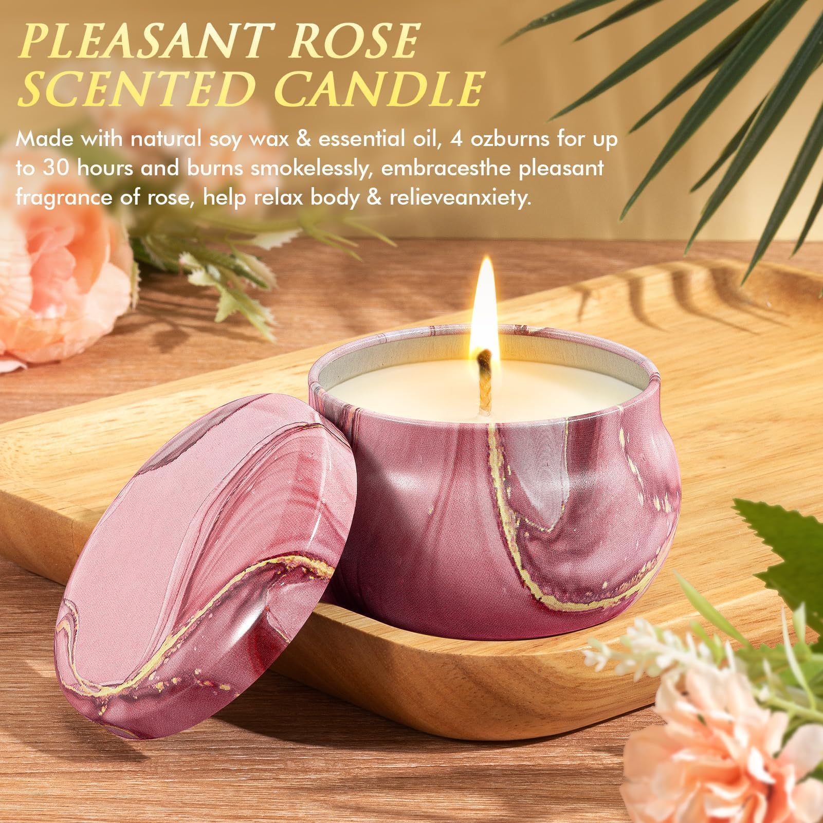 Rose Self Care Gift Basket for Women – Spa Gift Set with Blanket, Tumbler, Candle & Bath Essentials.