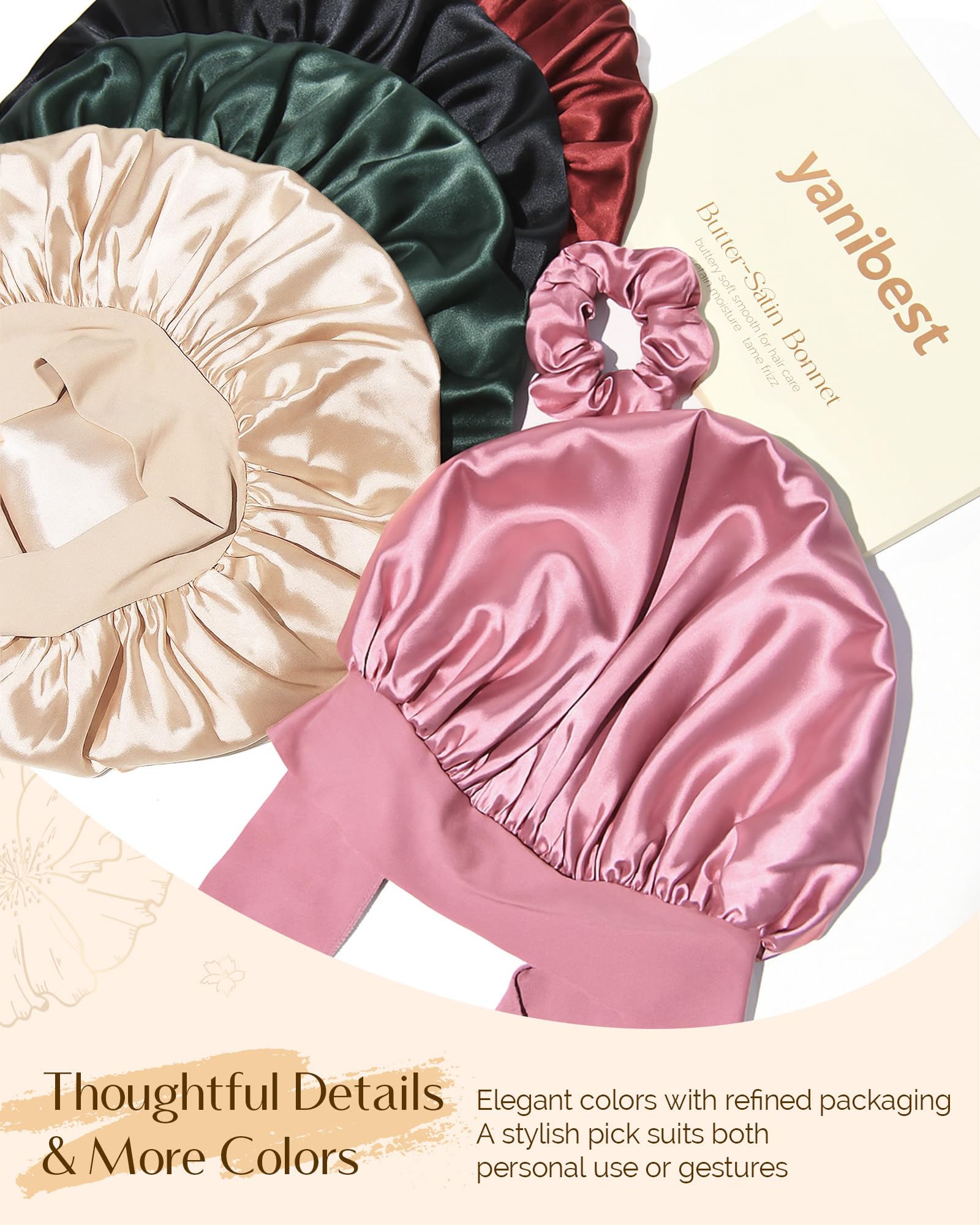 Adjustable Double Layer Satin Bonnet, Silk Hair Bonnet for Sleeping with Elastic Tie Curly Natural Hair Reduce frizz