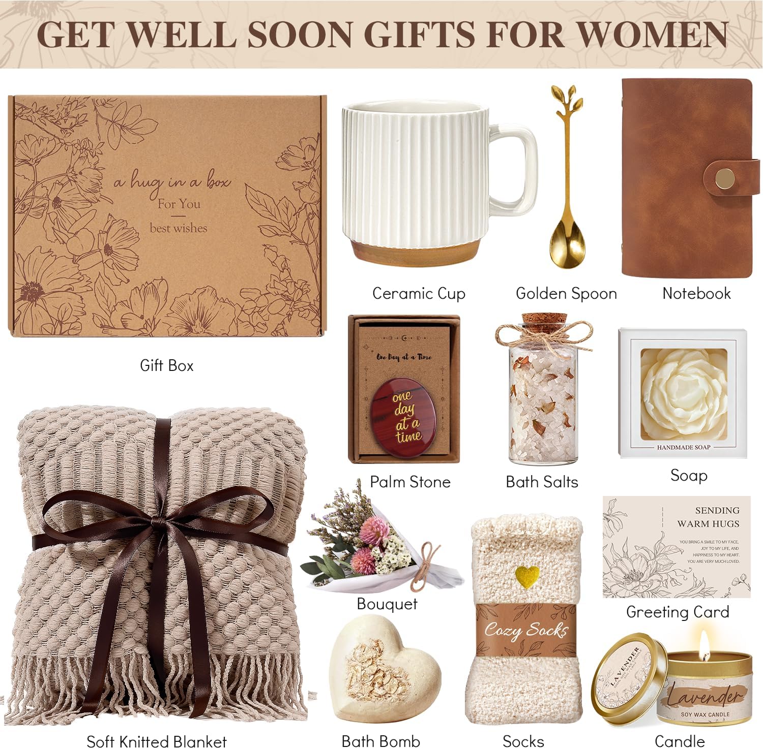Birthday Gift Basket for Women – Self Care Spa Gift Set with Blanket, Mug, Notebook & Bath Essentia