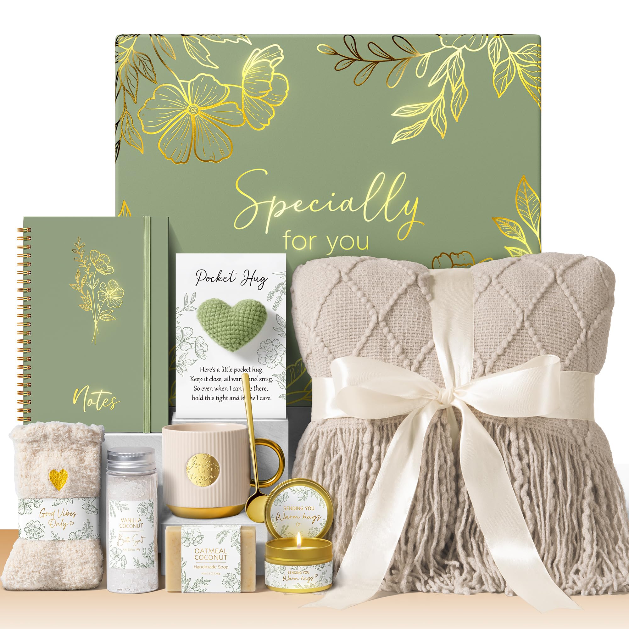 Self Care Gifts for Women – Luxury Wellness Gift Basket with Blanket, Mug & Spa Essentials