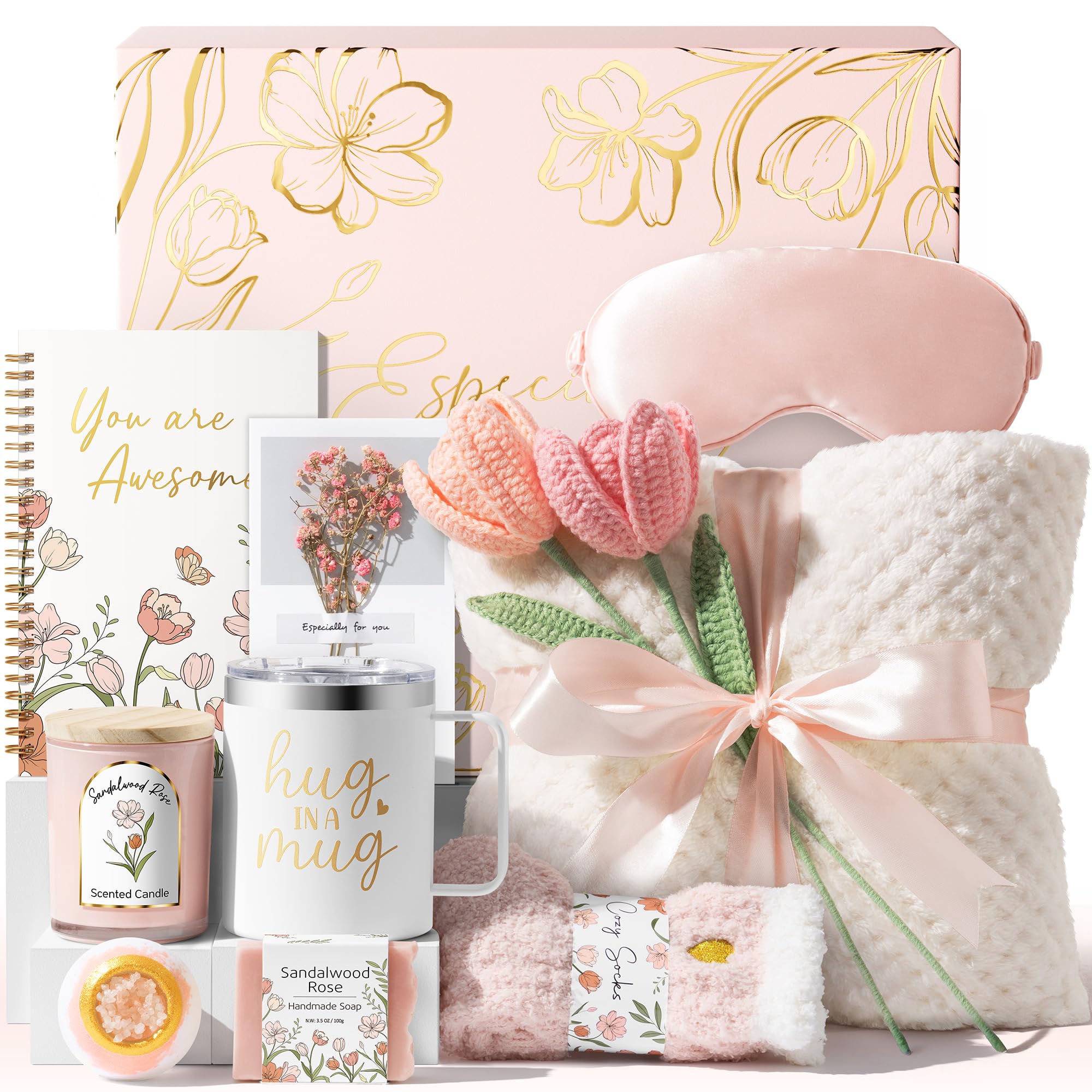 Gift Basket for Women – Self Care Spa Gift Set for Friend with Blanket, Tumbler & Relaxing Essentials.
