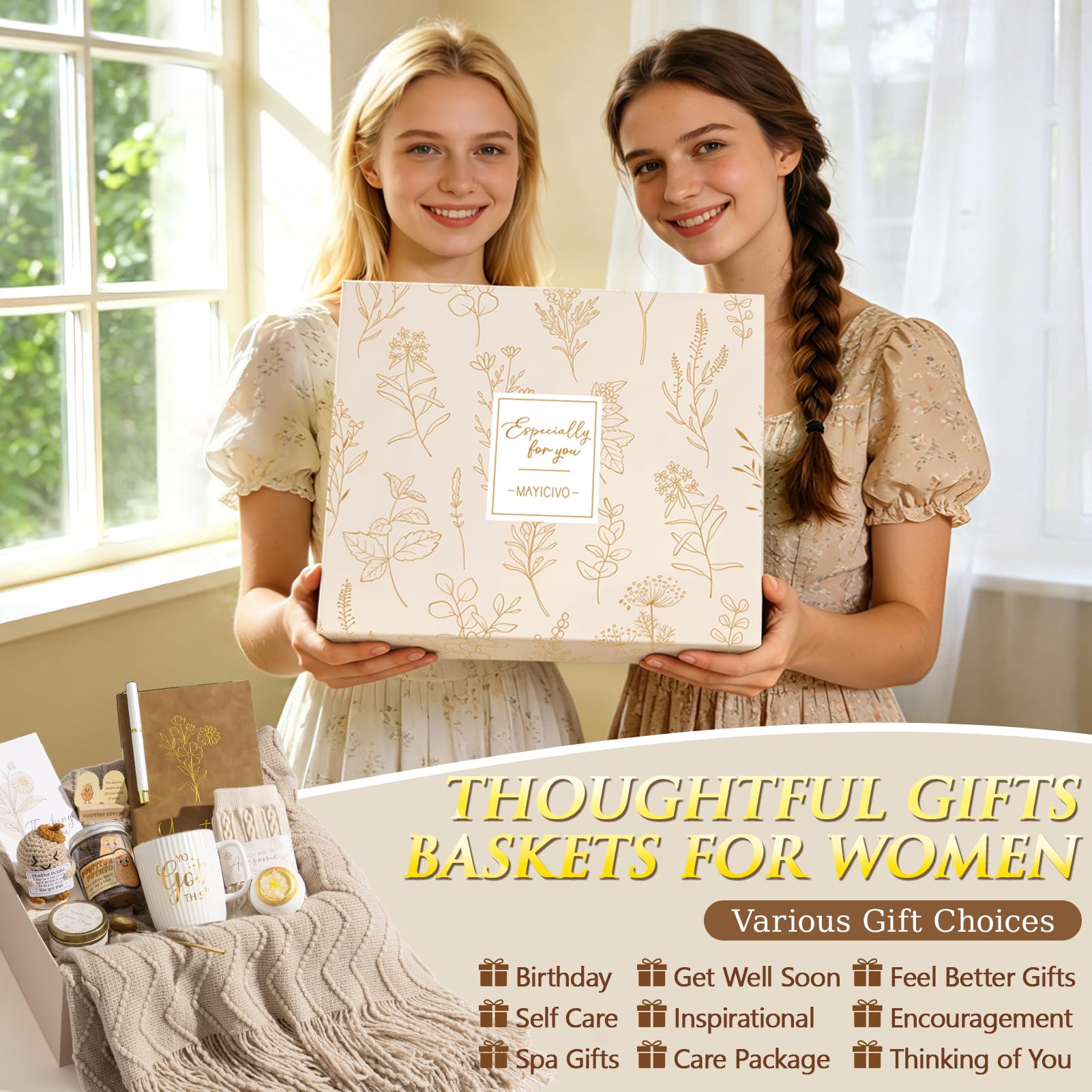 Self-Care Gift Basket for Women with Blanket, Mug, Candle, Journal & Spa Essentials.