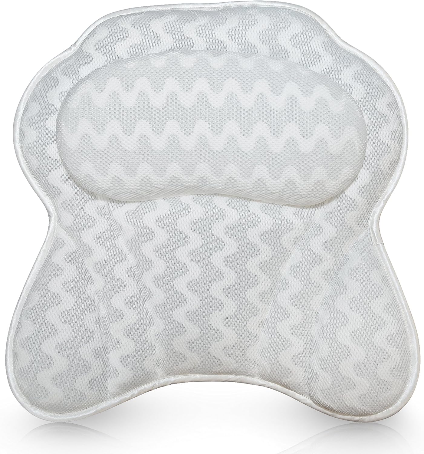 Bath Pillow Bathtub Pillow Back Neck Support Pillow, Spa Cushion for Tub, Relaxing Headrest Bath Pillow, Portable Washable Bathtub Accessories with 3D Air Mesh Thick Soft Bath Pillow, White
