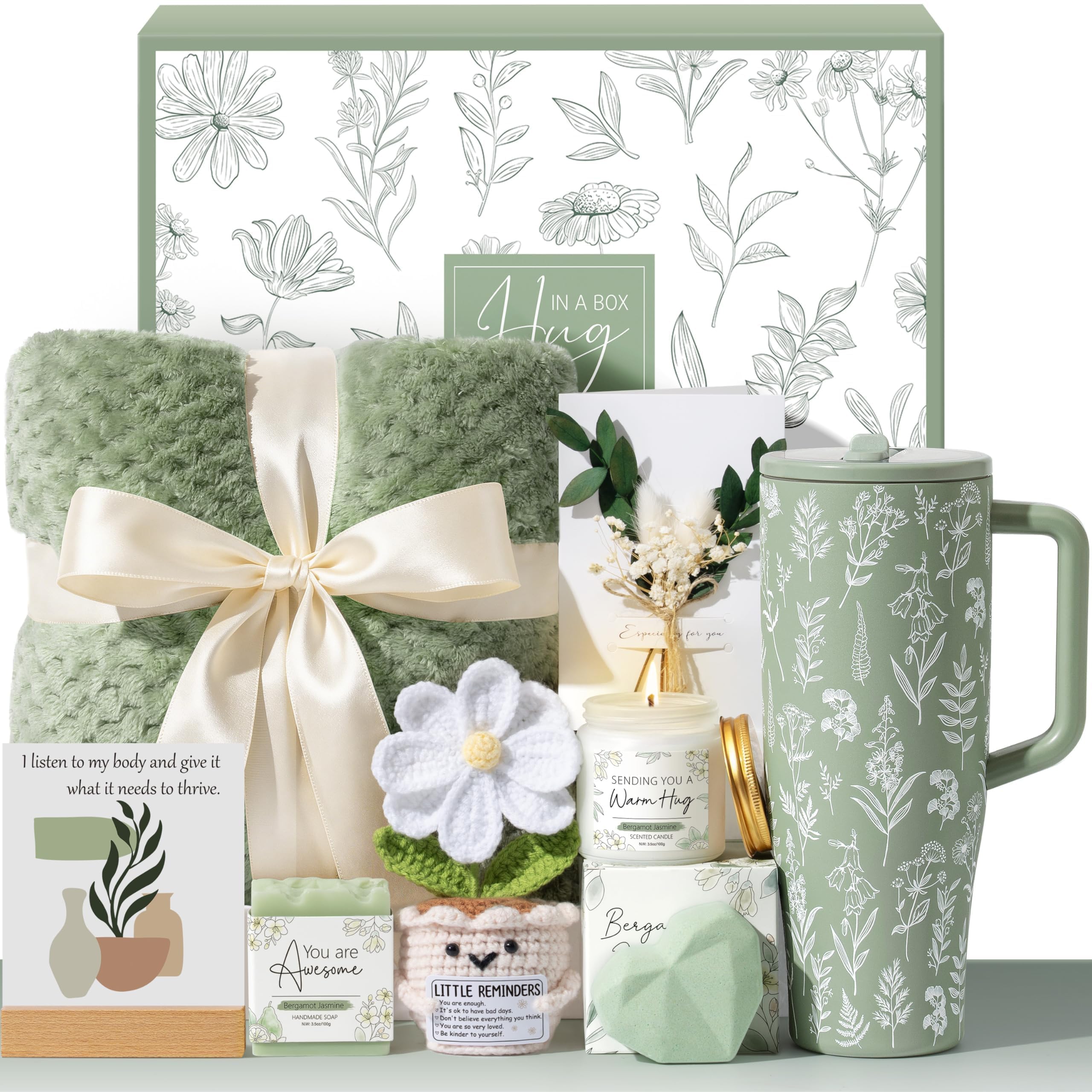 Cozy Self Care Gift Basket for Women – Luxury Spa Gift Set with Blanket, Tumbler & Relaxing Essentials .