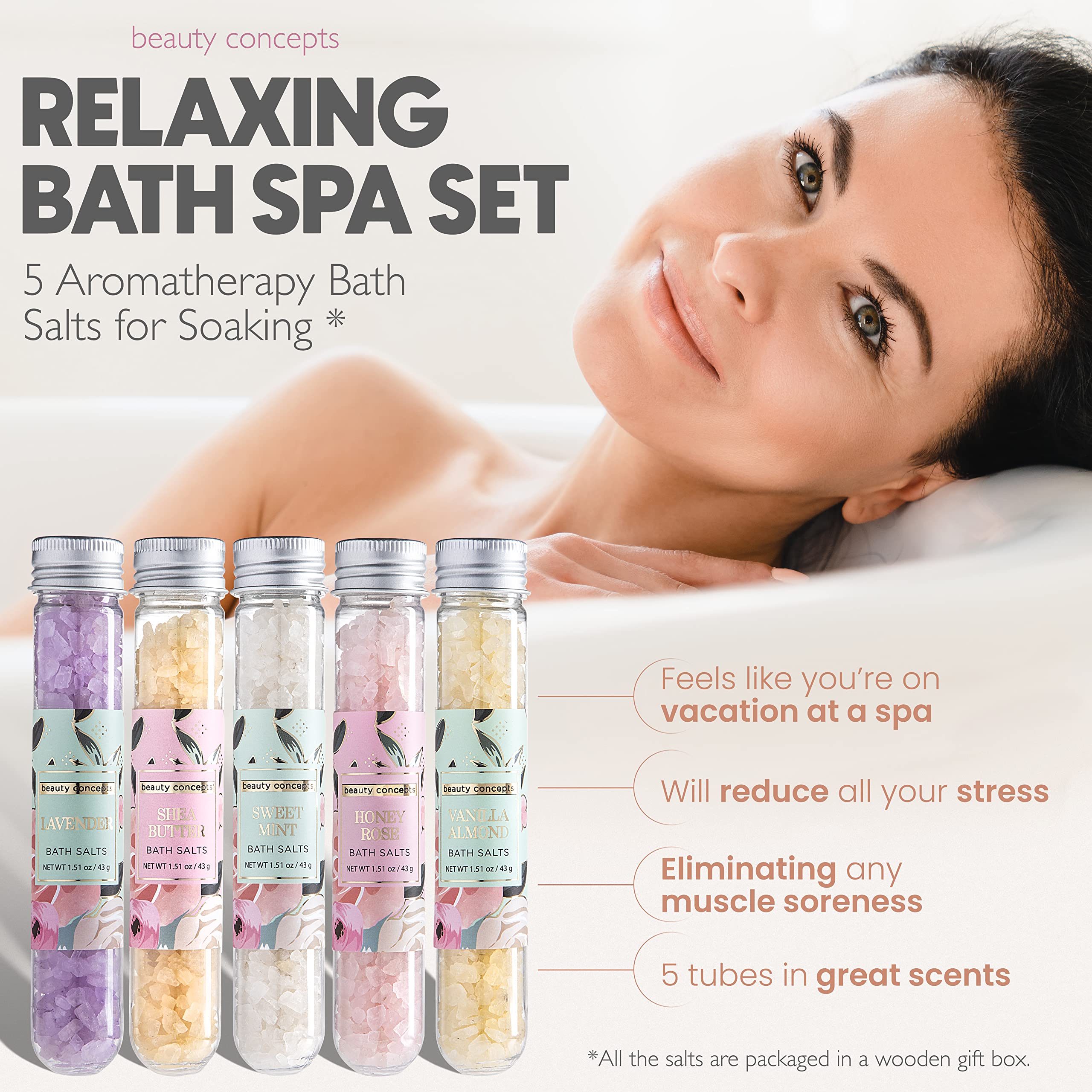 B.C. Beauty Concepts Aromatherapy Bath Salts- Epsom Salts for Soaking, Relaxing Bath Spa Set