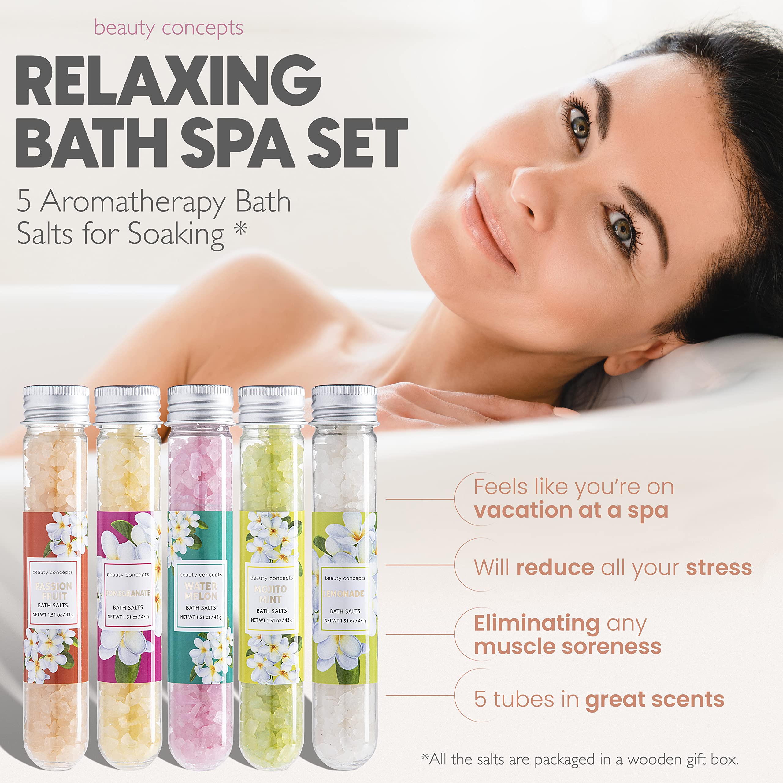 B.C. Beauty Concepts Aromatherapy Bath Salts- Epsom Salts for Soaking, Relaxing Bath Spa Set