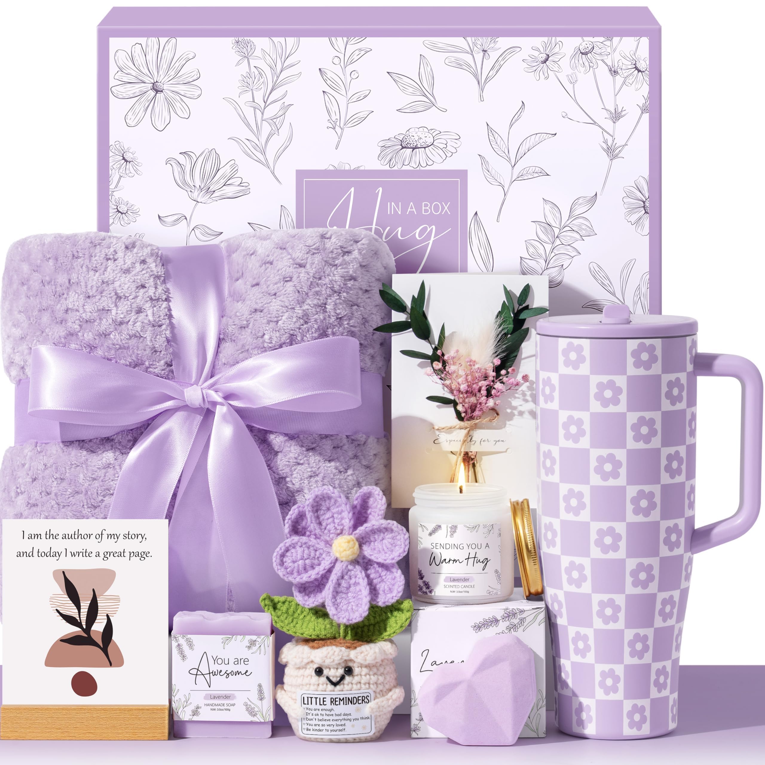 Luxury Spa Gift Basket for Women with 40oz Tumbler, Blanket, Candle, Bath Bomb & Self-Care Essentials
